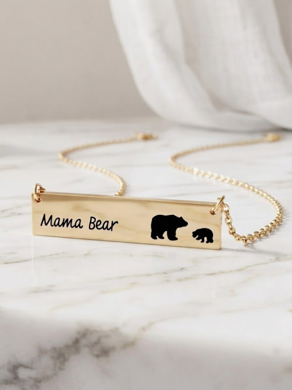 Mama Bear Bar Necklace - 1 Cub